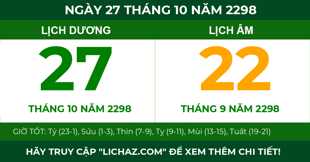 lịch âm ngày 27 tháng 10 năm 2298