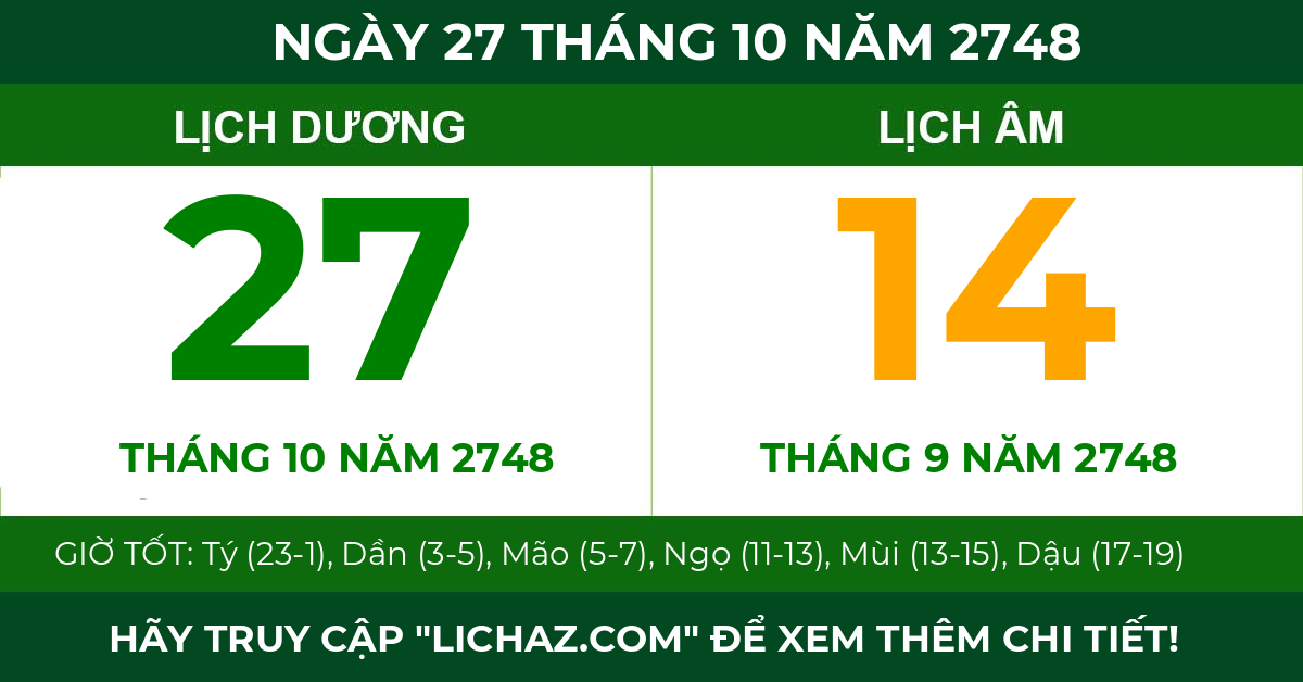 lịch âm ngày 27 tháng 10 năm 2748