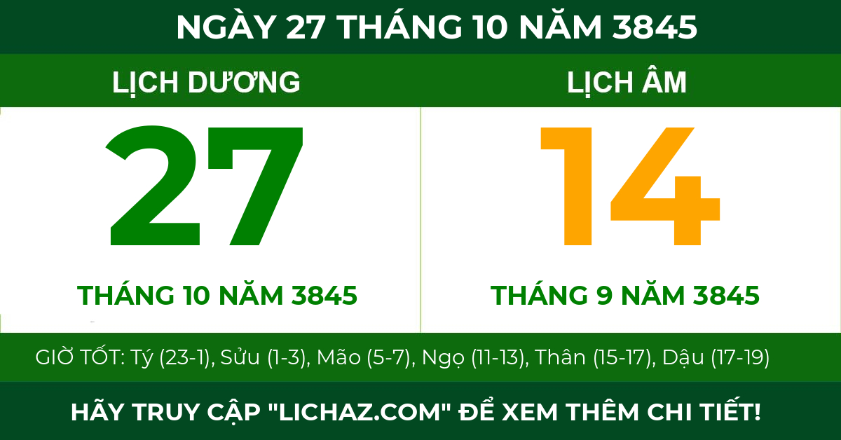 lịch âm ngày 27 tháng 10 năm 3845