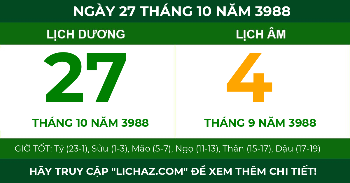 lịch âm ngày 27 tháng 10 năm 3988