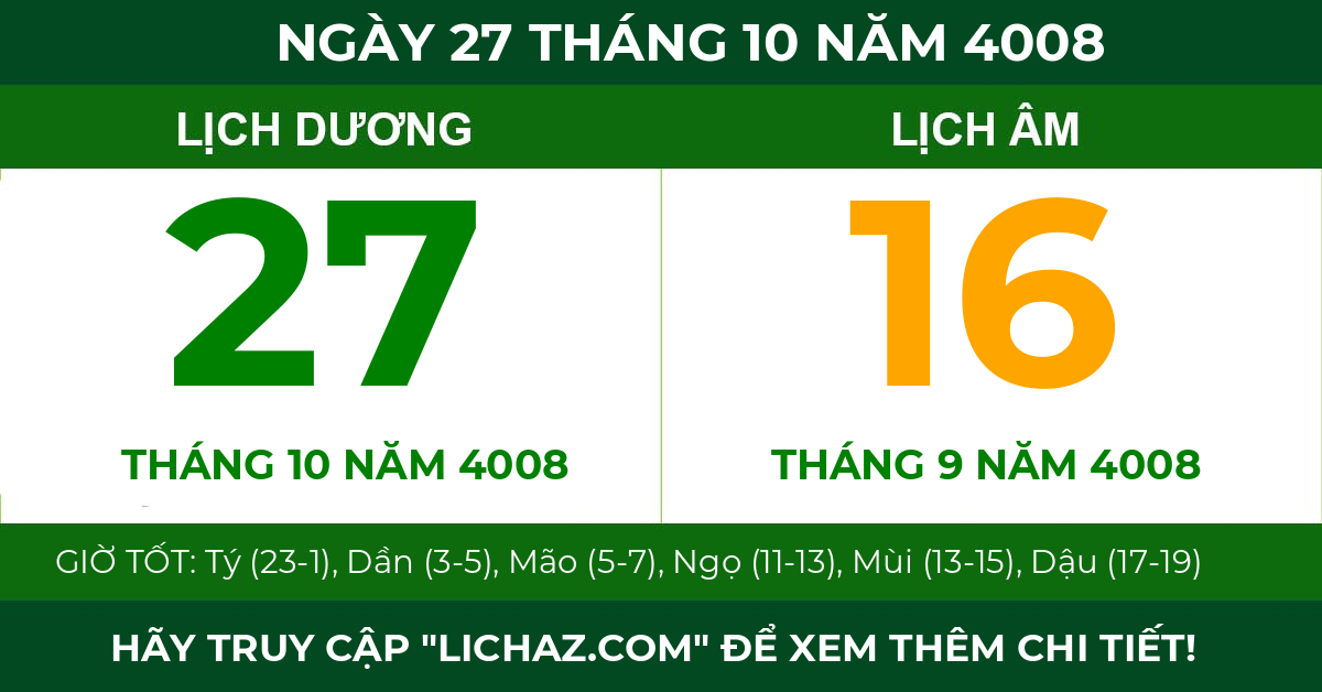 lịch âm ngày 27 tháng 10 năm 4008