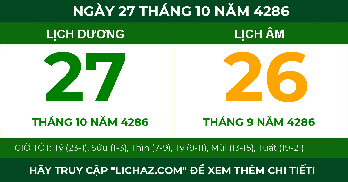 lịch âm ngày 27 tháng 10 năm 4286