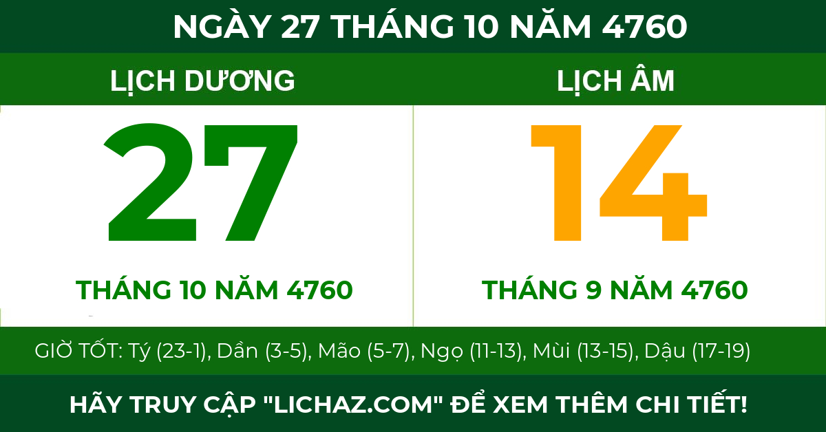 lịch âm ngày 27 tháng 10 năm 4760