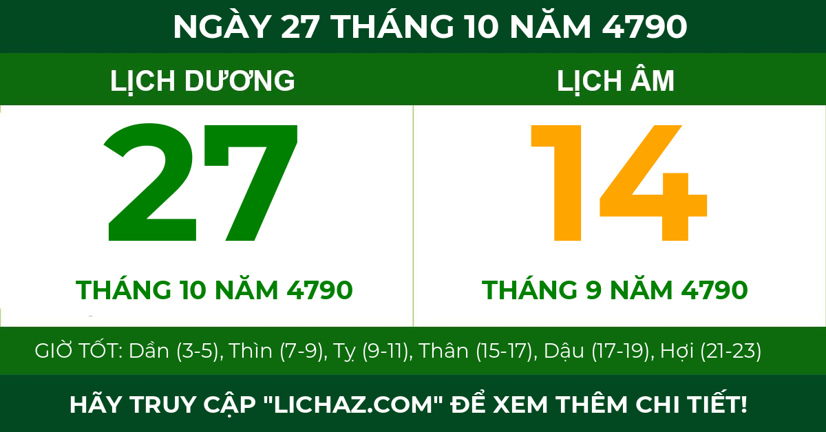 lịch âm ngày 27 tháng 10 năm 4790