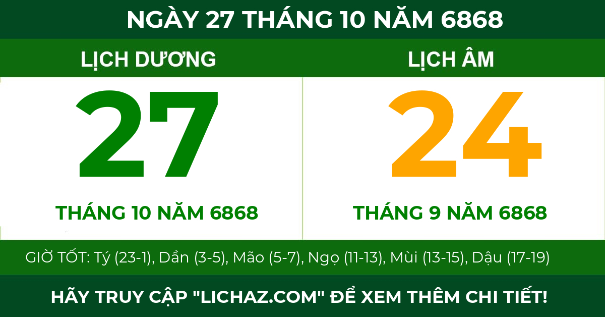 lịch âm ngày 27 tháng 10 năm 6868