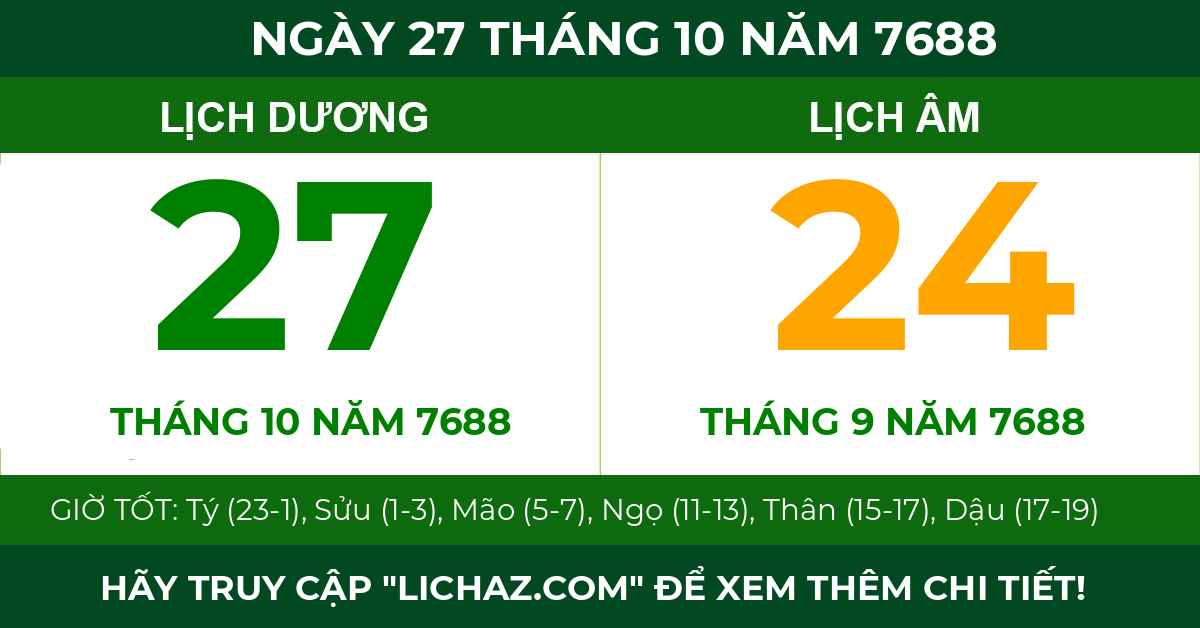 lịch âm ngày 27 tháng 10 năm 7688