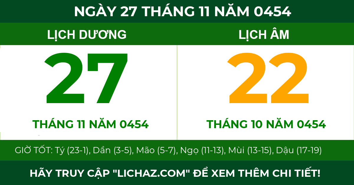 lịch âm ngày 27 tháng 11 năm 0454