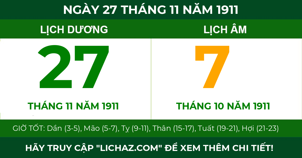 lịch âm ngày 27 tháng 11 năm 1911