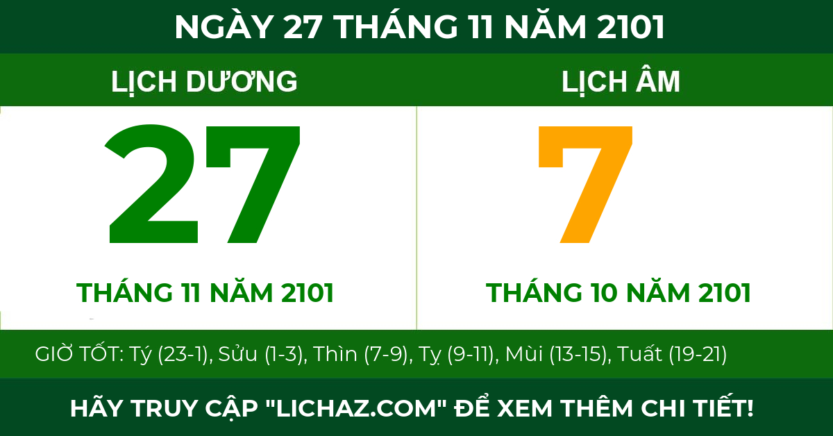 lịch âm ngày 27 tháng 11 năm 2101