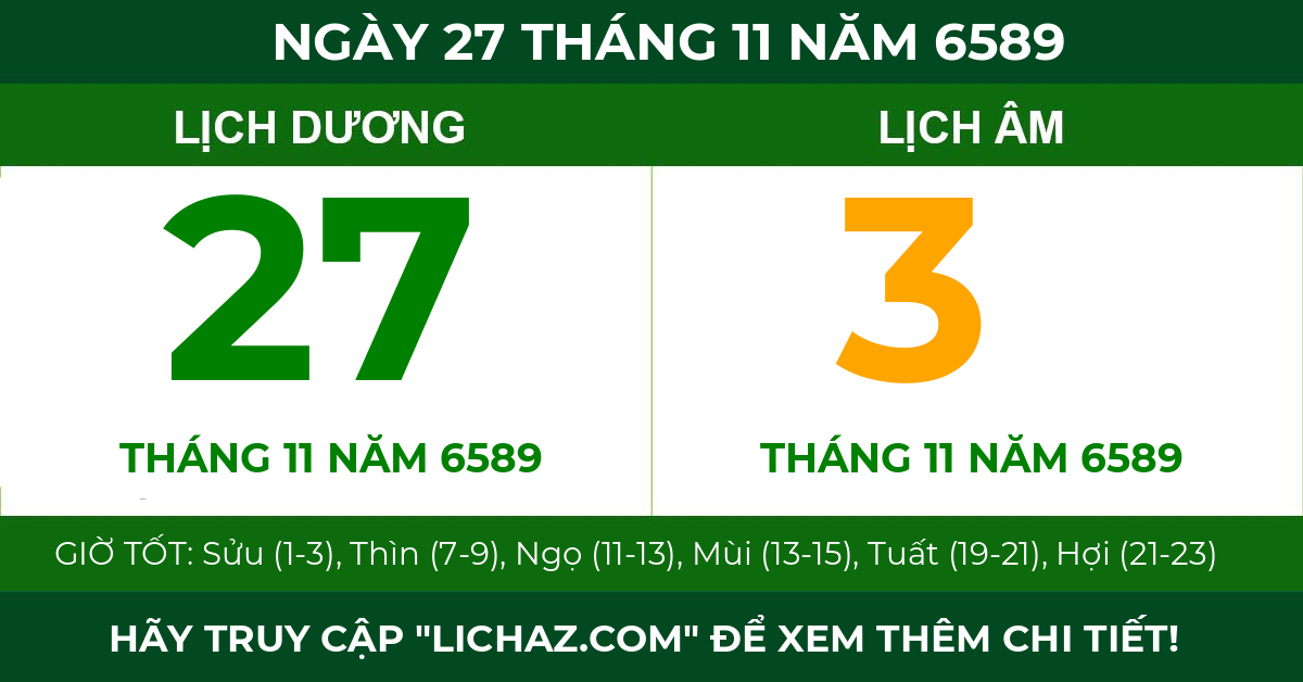 lịch âm ngày 27 tháng 11 năm 6589
