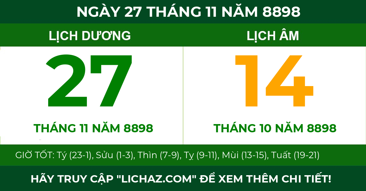 lịch âm ngày 27 tháng 11 năm 8898
