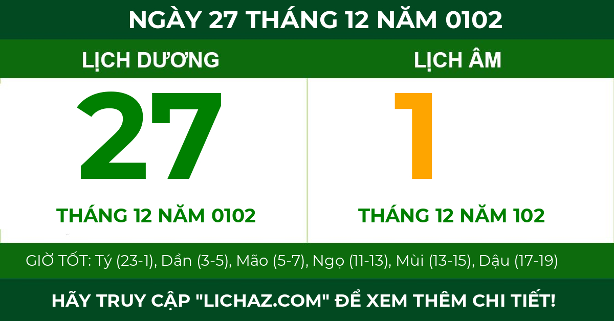 lịch âm ngày 27 tháng 12 năm 0102