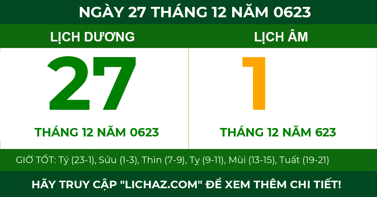 lịch âm ngày 27 tháng 12 năm 0623