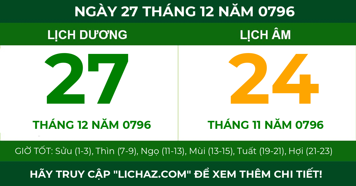 lịch âm ngày 27 tháng 12 năm 0796