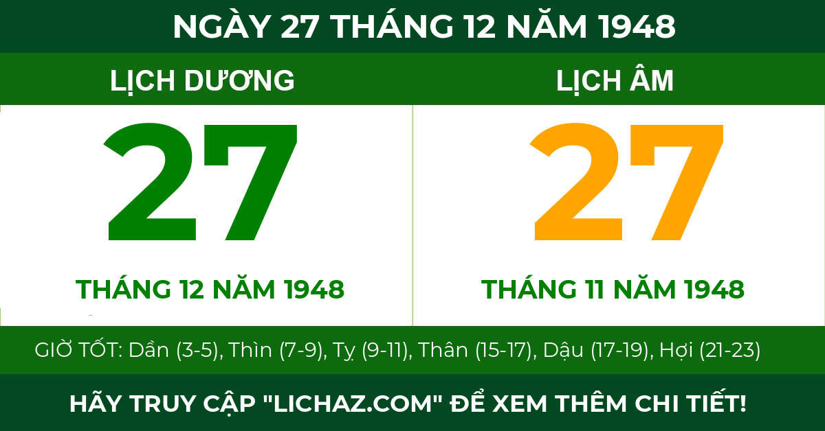 lịch âm ngày 27 tháng 12 năm 1948