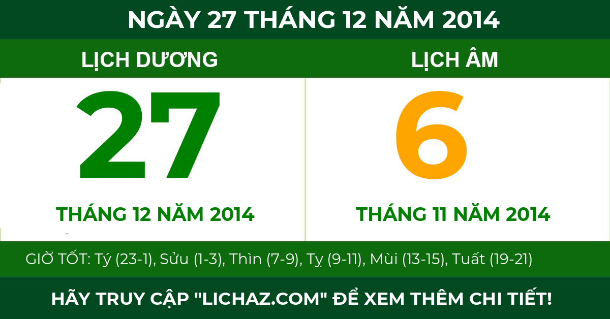 lịch âm ngày 27 tháng 12 năm 2014