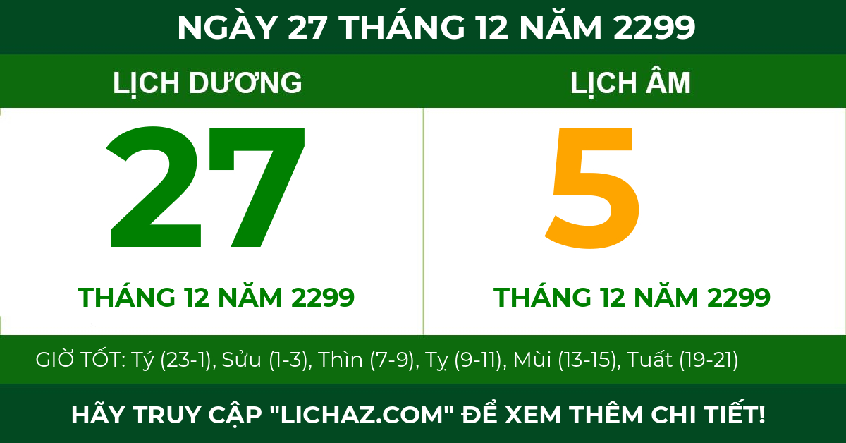 lịch âm ngày 27 tháng 12 năm 2299