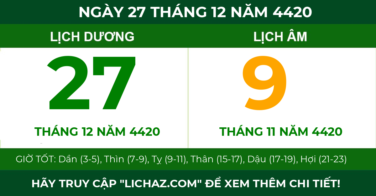 lịch âm ngày 27 tháng 12 năm 4420