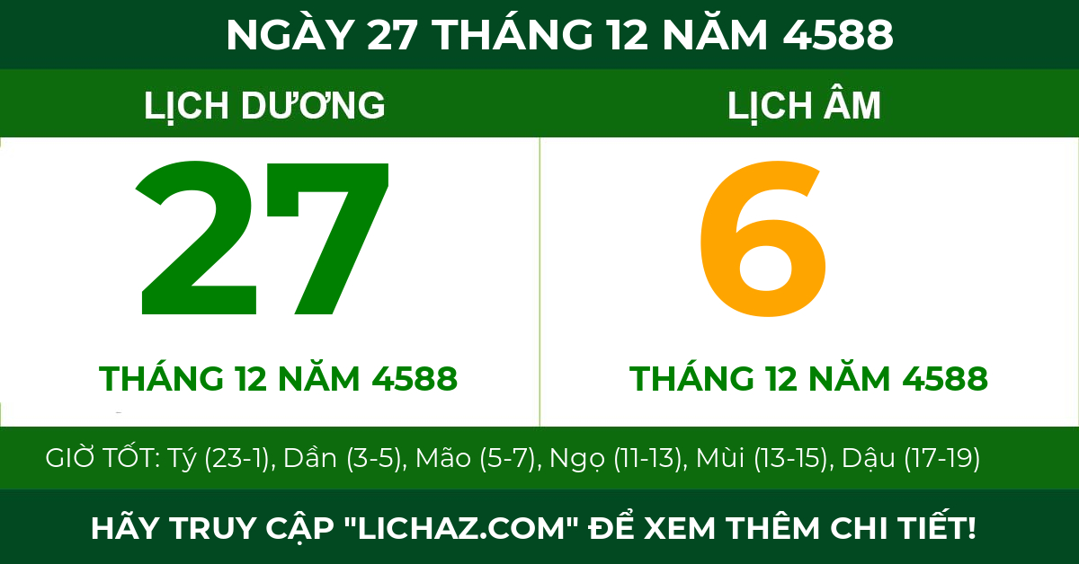 lịch âm ngày 27 tháng 12 năm 4588