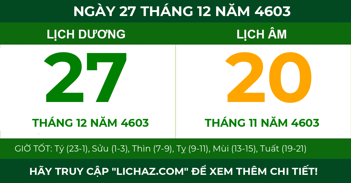 lịch âm ngày 27 tháng 12 năm 4603