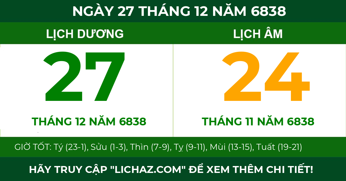 lịch âm ngày 27 tháng 12 năm 6838