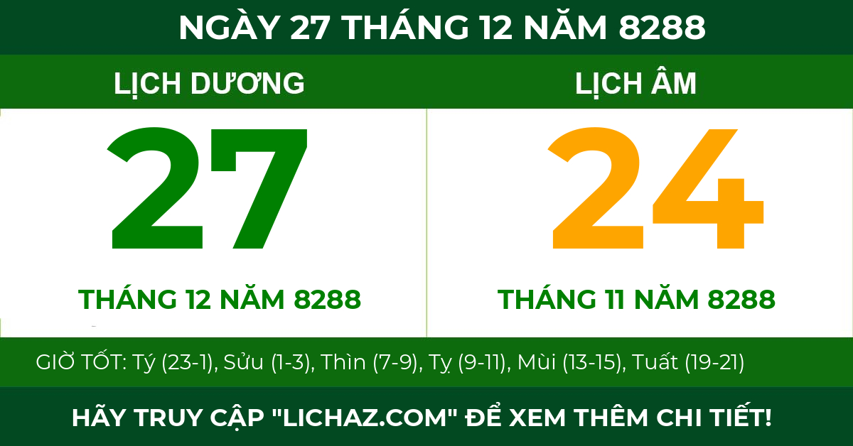 lịch âm ngày 27 tháng 12 năm 8288