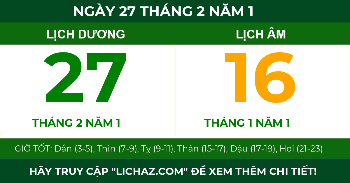 lịch âm ngày 27 tháng 2 năm 1