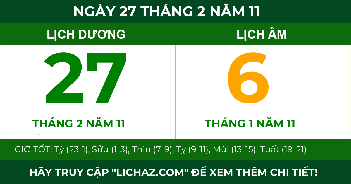 lịch âm ngày 27 tháng 2 năm 11