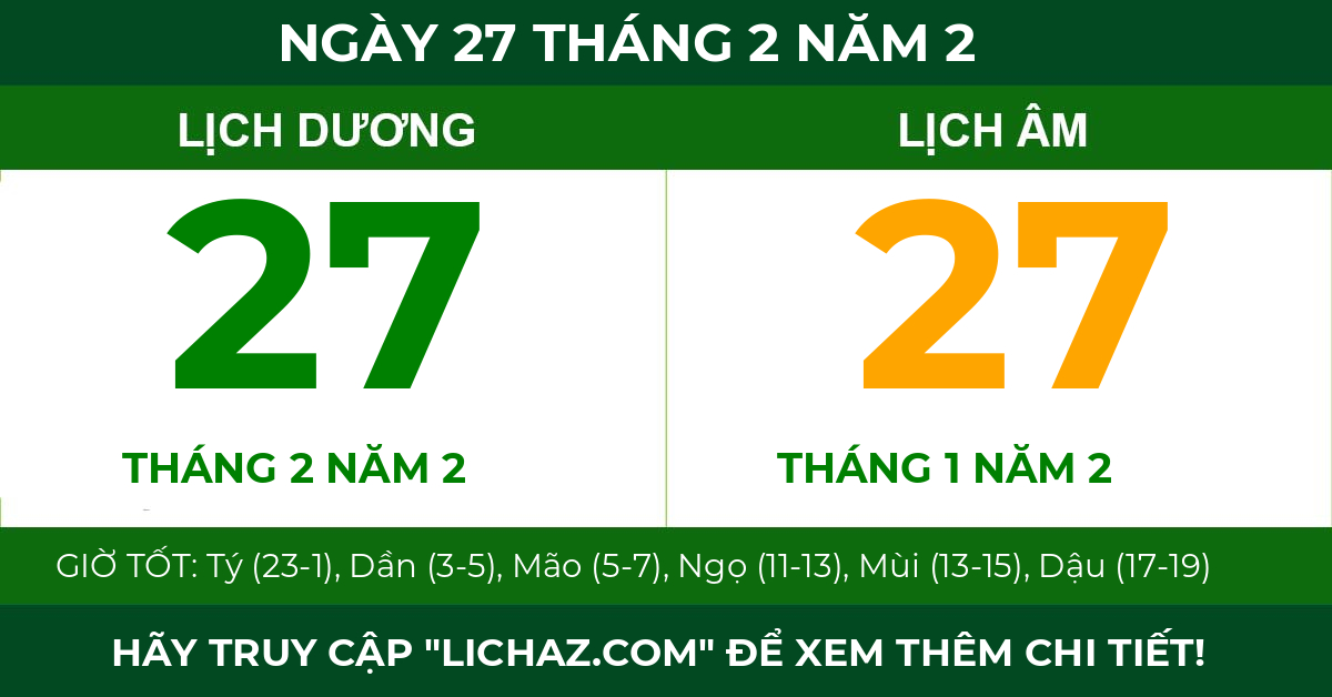 lịch âm ngày 27 tháng 2 năm 2