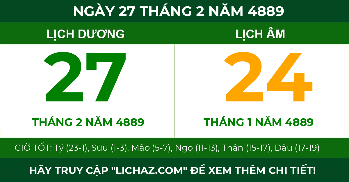 lịch âm ngày 27 tháng 2 năm 4889