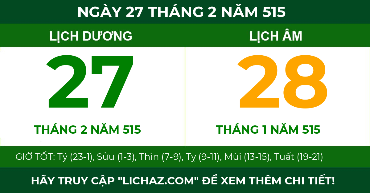 lịch âm ngày 27 tháng 2 năm 515