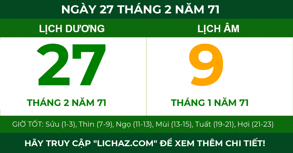 lịch âm ngày 27 tháng 2 năm 71