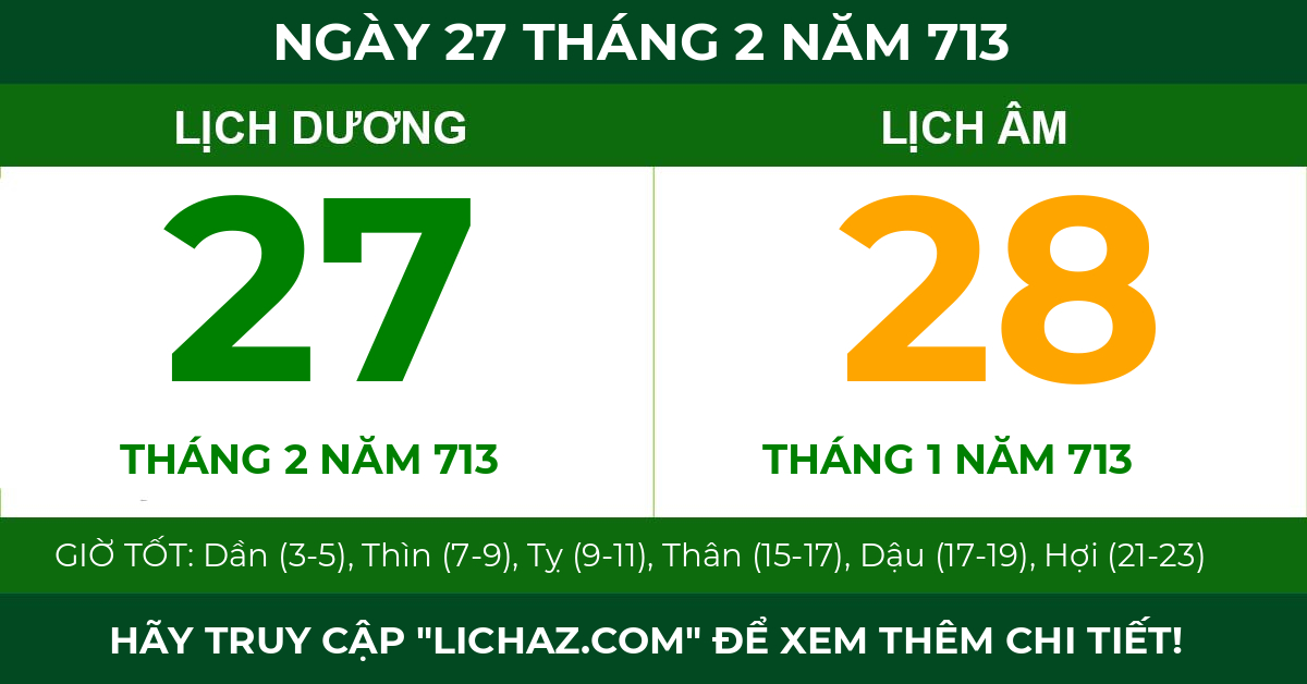 lịch âm ngày 27 tháng 2 năm 713