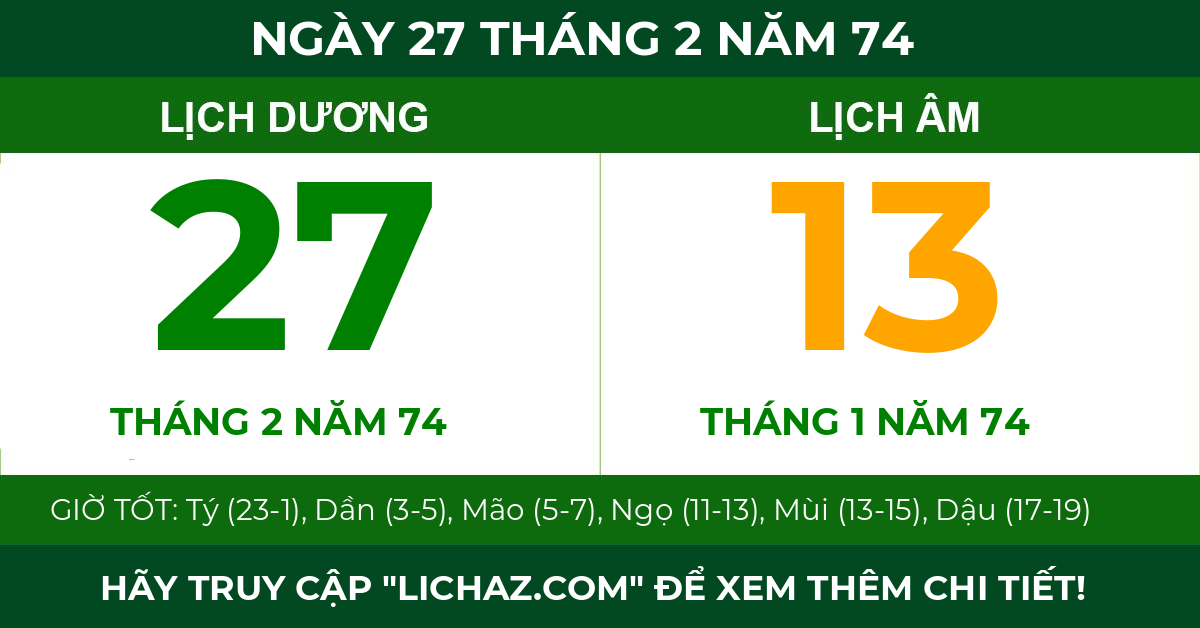 lịch âm ngày 27 tháng 2 năm 74