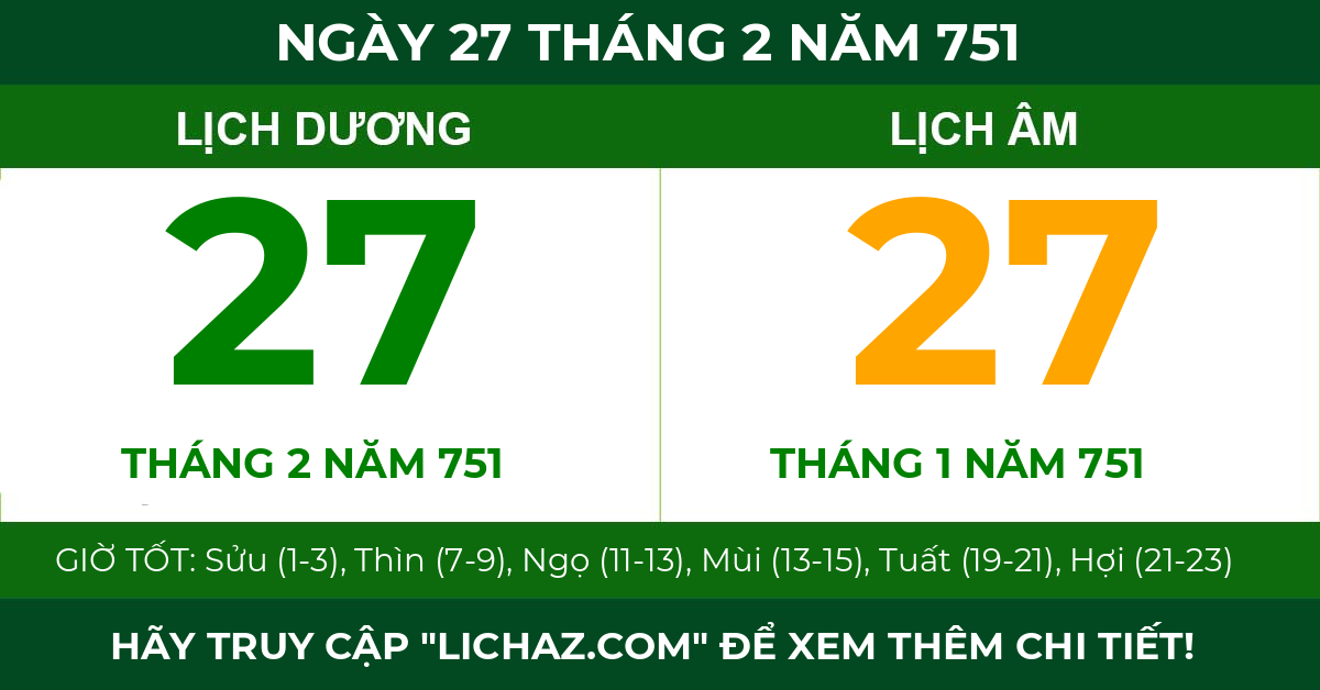 lịch âm ngày 27 tháng 2 năm 751