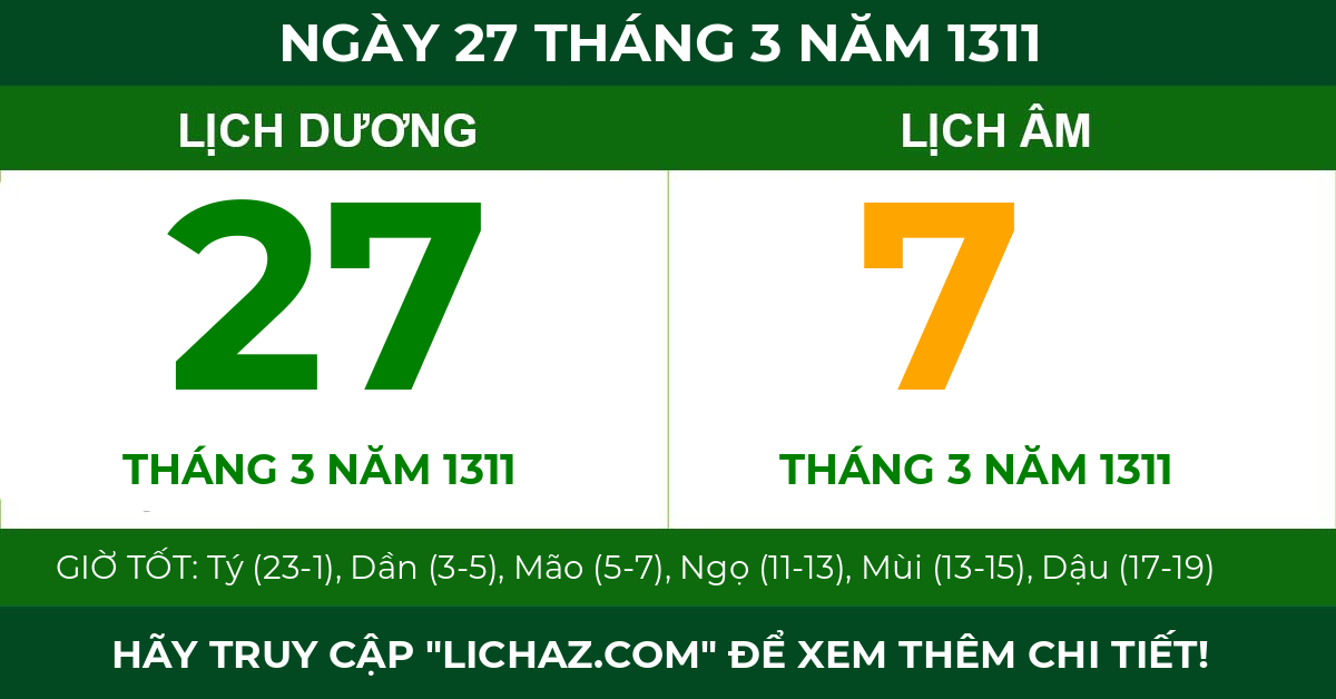 lịch âm ngày 27 tháng 3 năm 1311