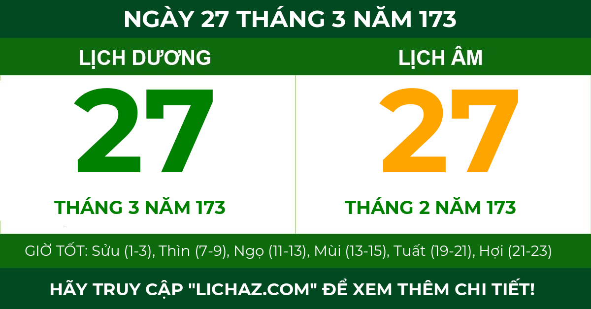 lịch âm ngày 27 tháng 3 năm 173
