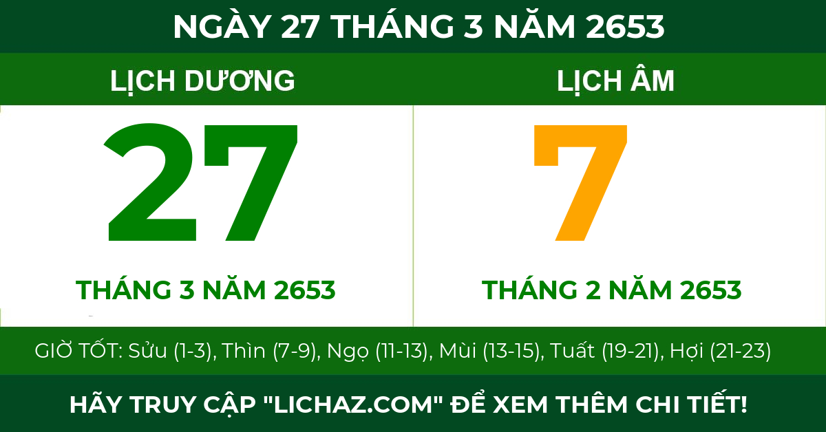 lịch âm ngày 27 tháng 3 năm 2653