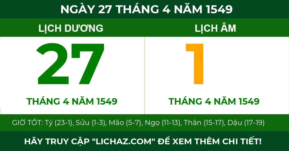 lịch âm ngày 27 tháng 4 năm 1549