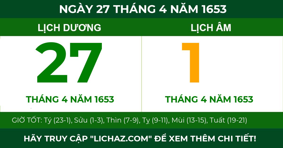 lịch âm ngày 27 tháng 4 năm 1653
