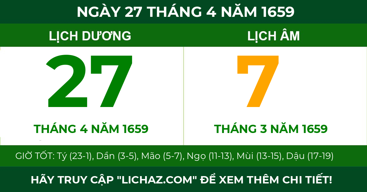 lịch âm ngày 27 tháng 4 năm 1659