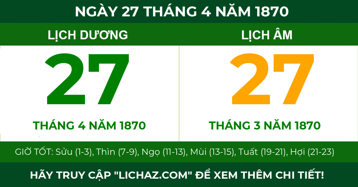 lịch âm ngày 27 tháng 4 năm 1870