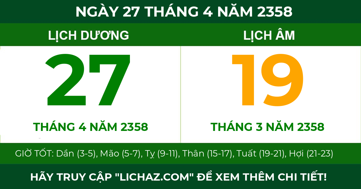 lịch âm ngày 27 tháng 4 năm 2358