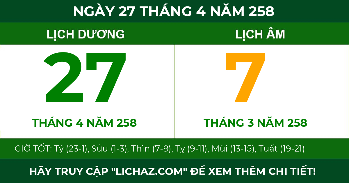 lịch âm ngày 27 tháng 4 năm 258