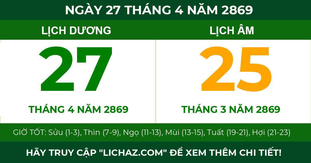lịch âm ngày 27 tháng 4 năm 2869