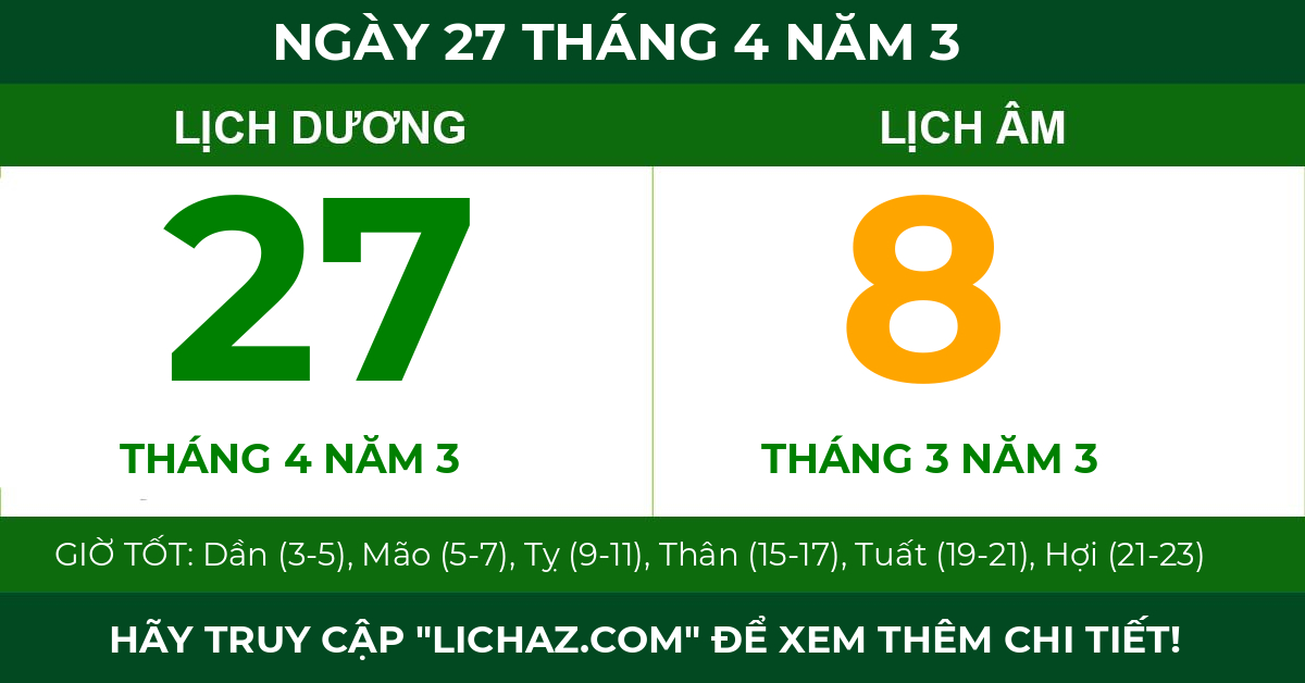 lịch âm ngày 27 tháng 4 năm 3