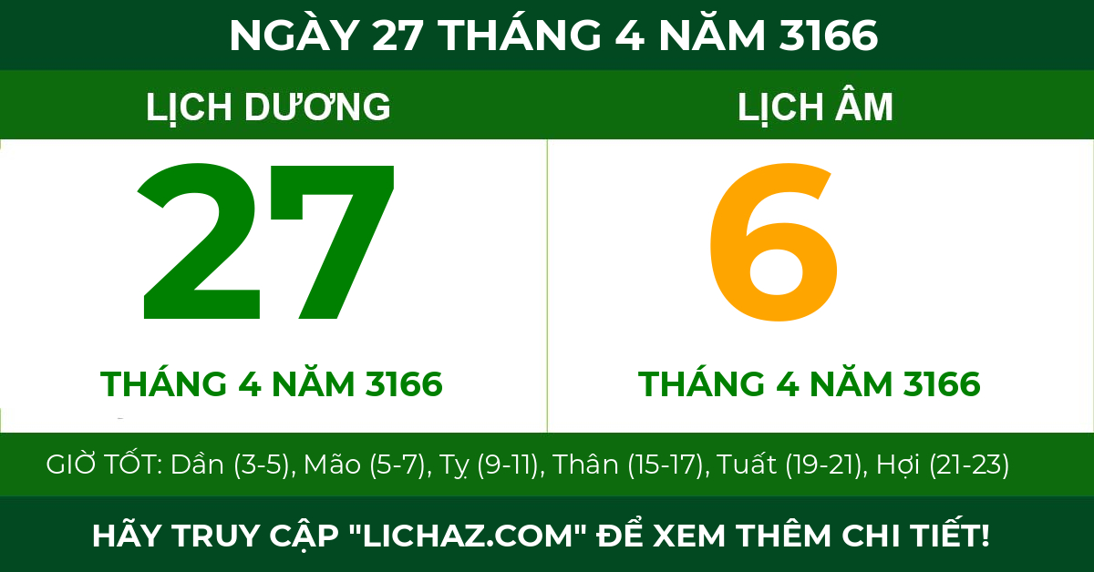 lịch âm ngày 27 tháng 4 năm 3166