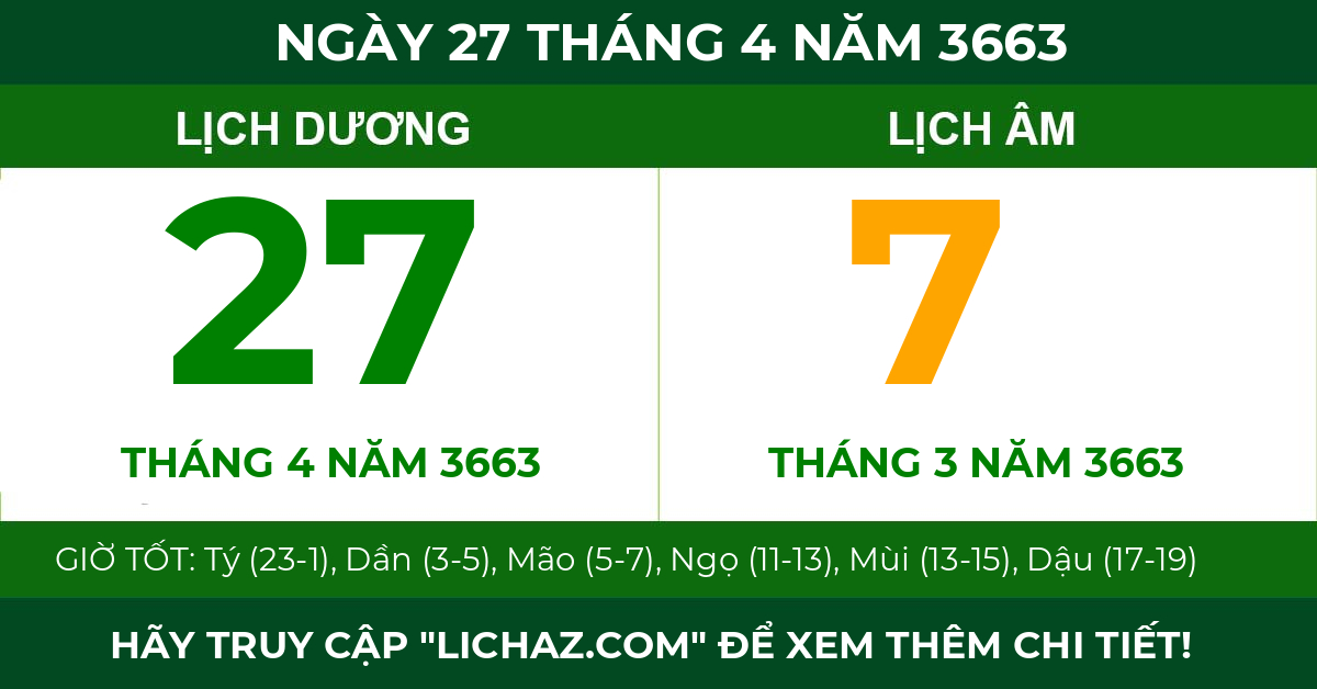lịch âm ngày 27 tháng 4 năm 3663
