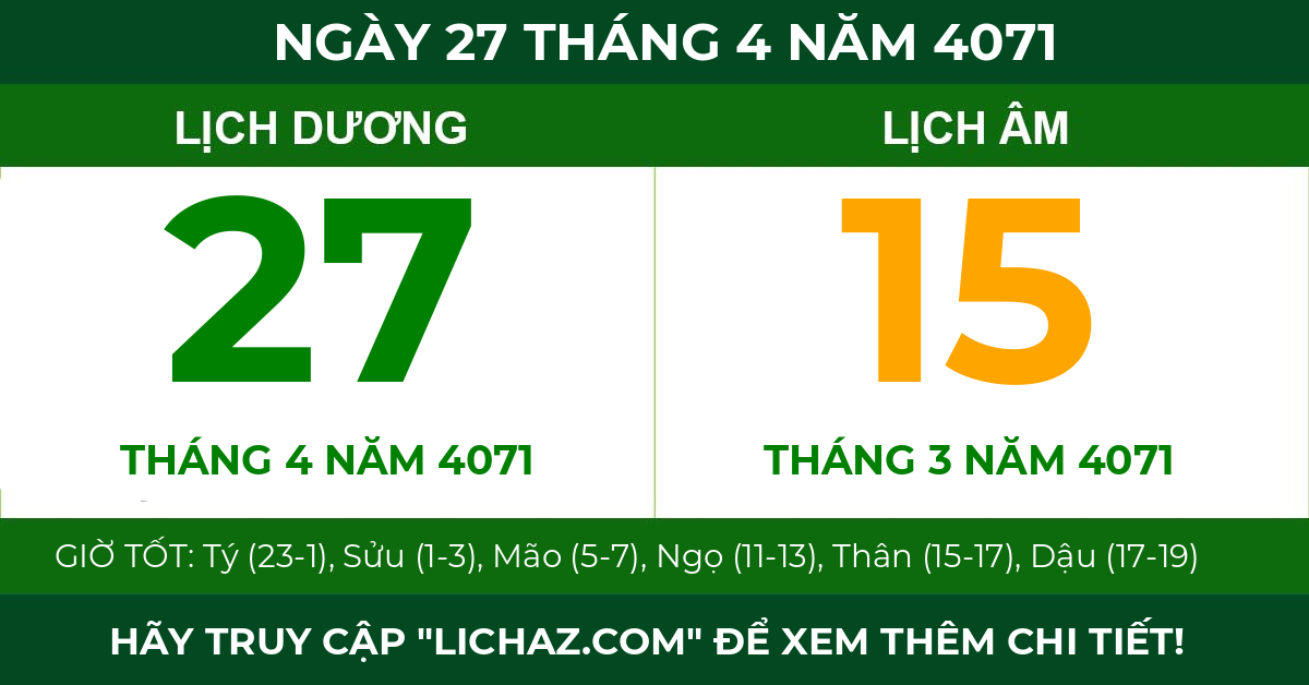 lịch âm ngày 27 tháng 4 năm 4071
