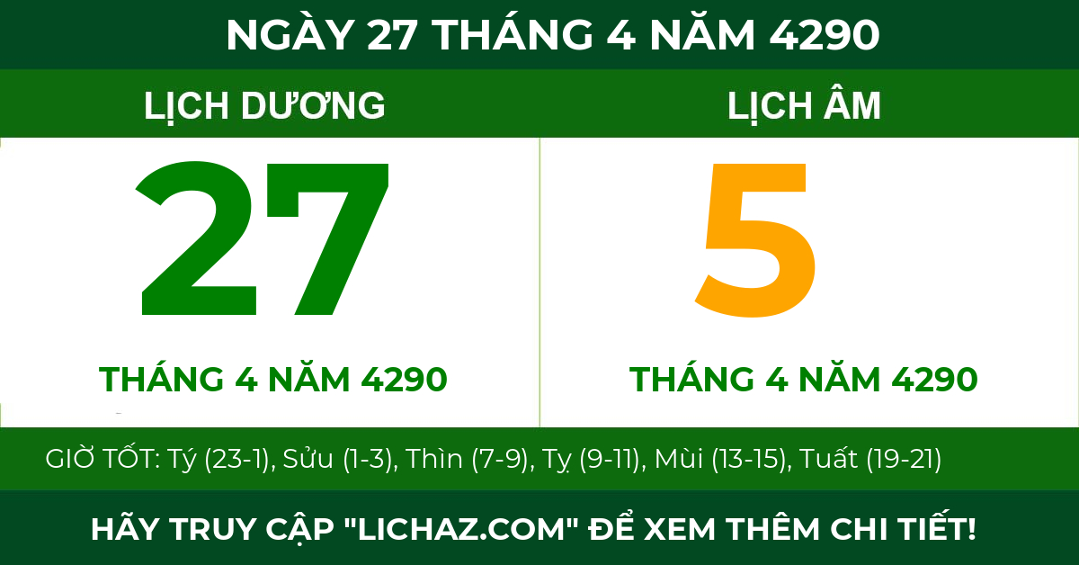 lịch âm ngày 27 tháng 4 năm 4290